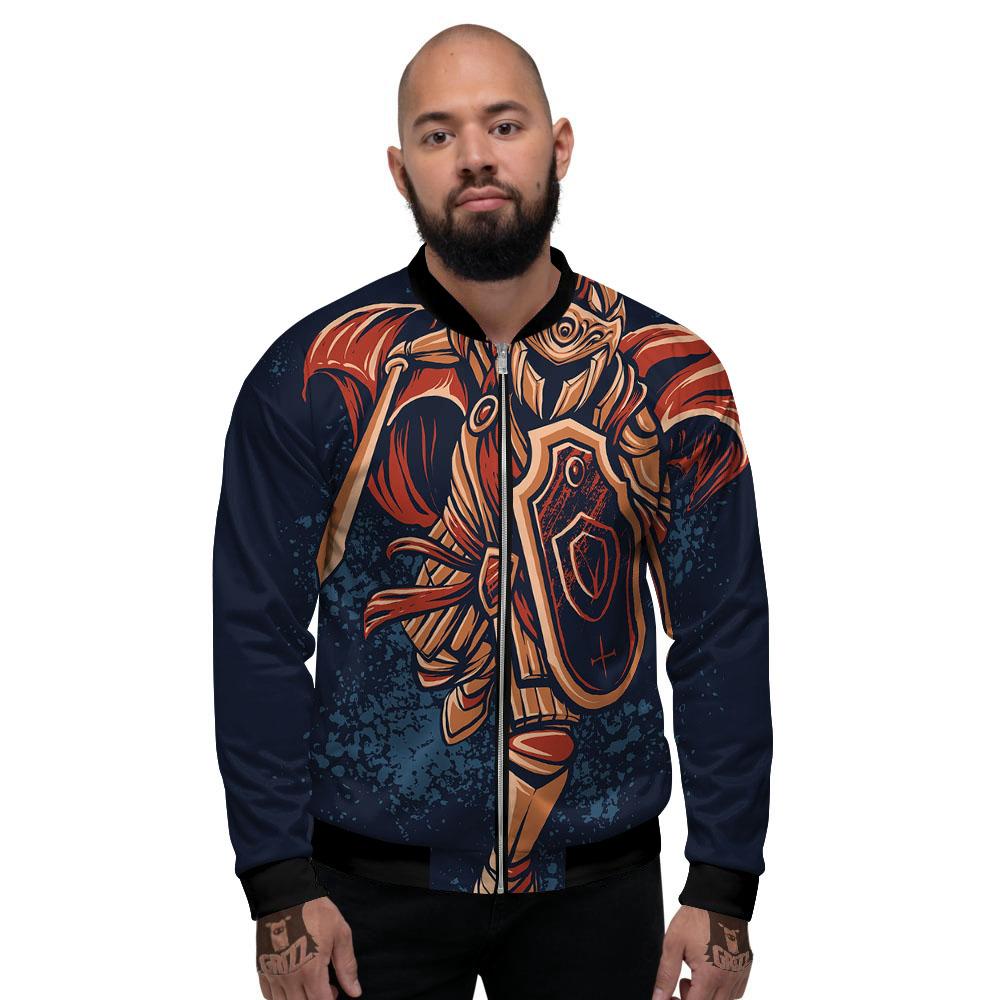 Warrior Spartan Print Men's Bomber Jacket-grizzshop