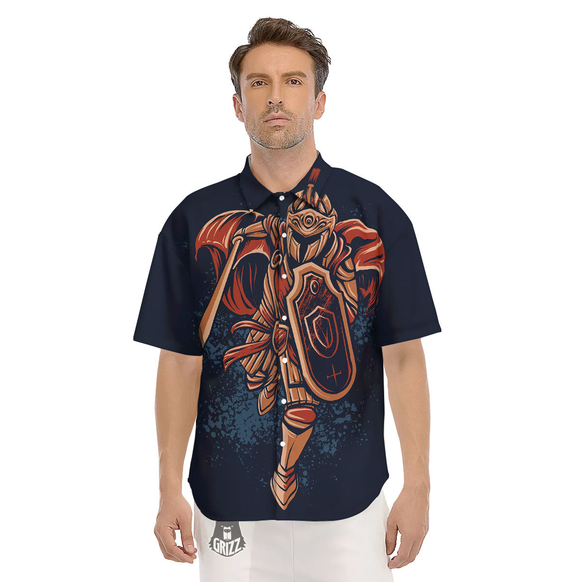Warrior Spartan Print Men's Short Sleeve Shirts-grizzshop