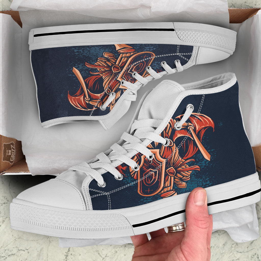 Warrior Spartan Print White High Top Shoes-grizzshop