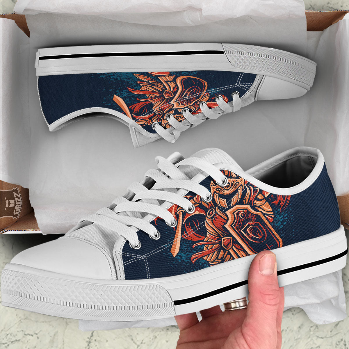 Warrior Spartan Print White Low Top Shoes-grizzshop