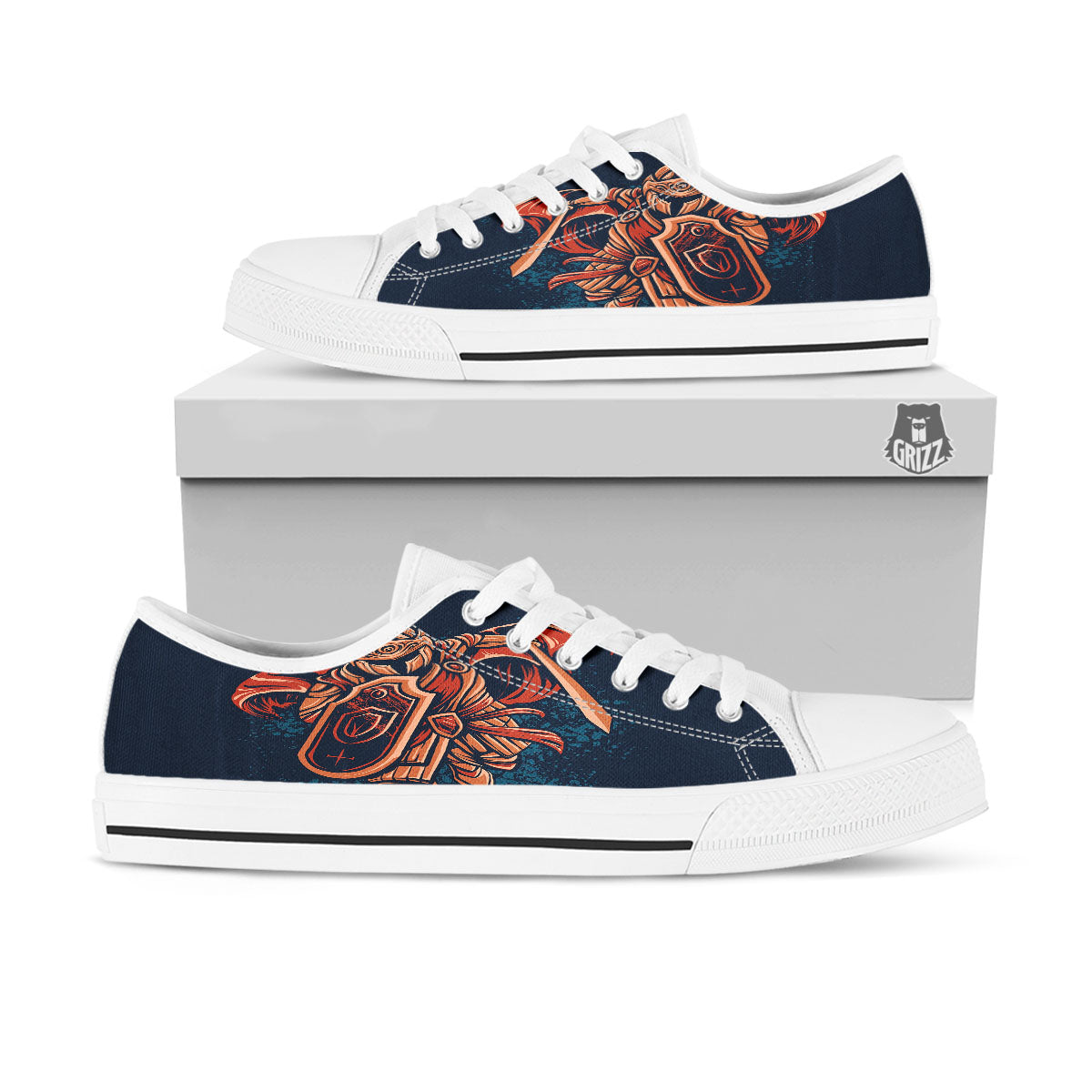 Warrior Spartan Print White Low Top Shoes-grizzshop