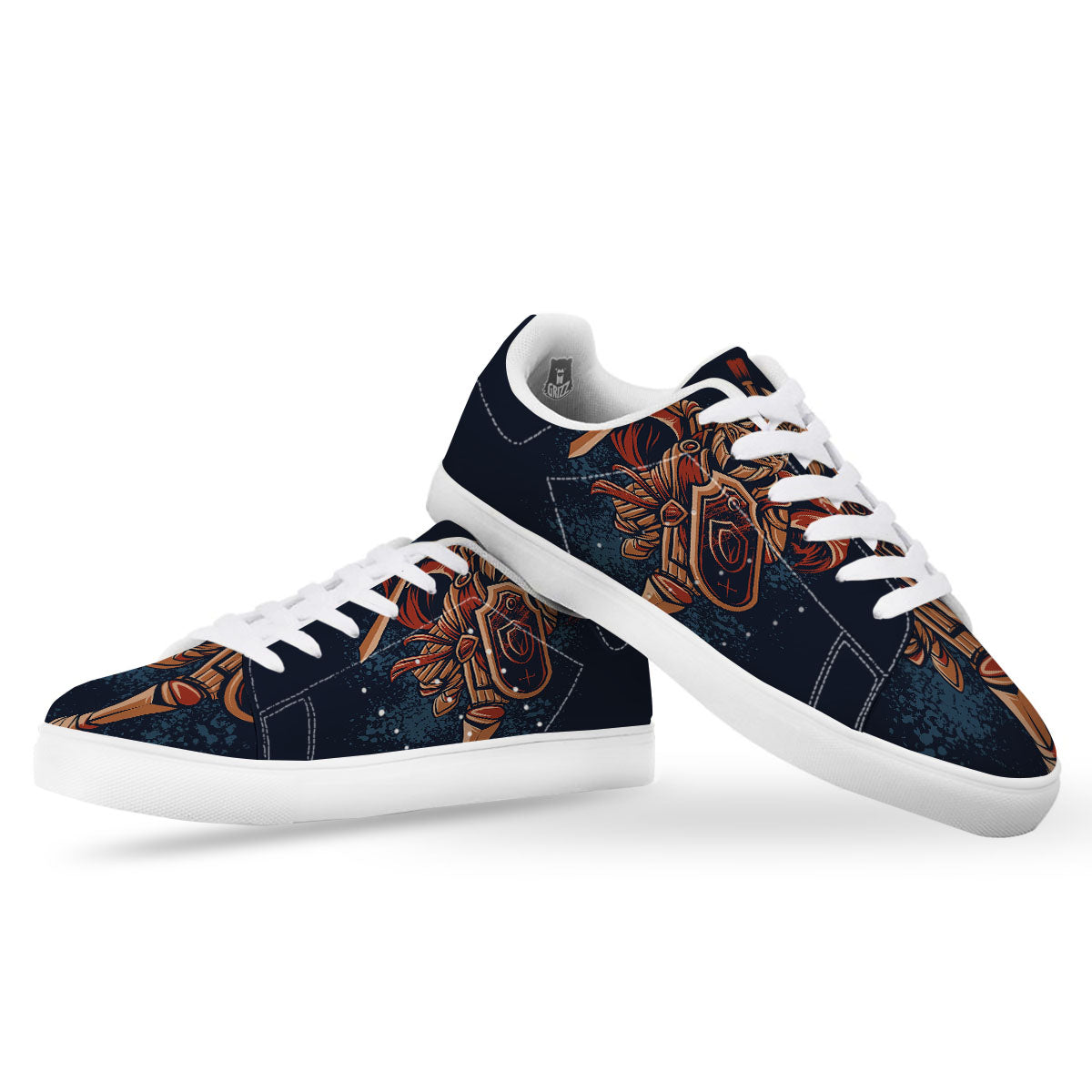 Warrior Spartan Print White Low Top Sneakers-grizzshop