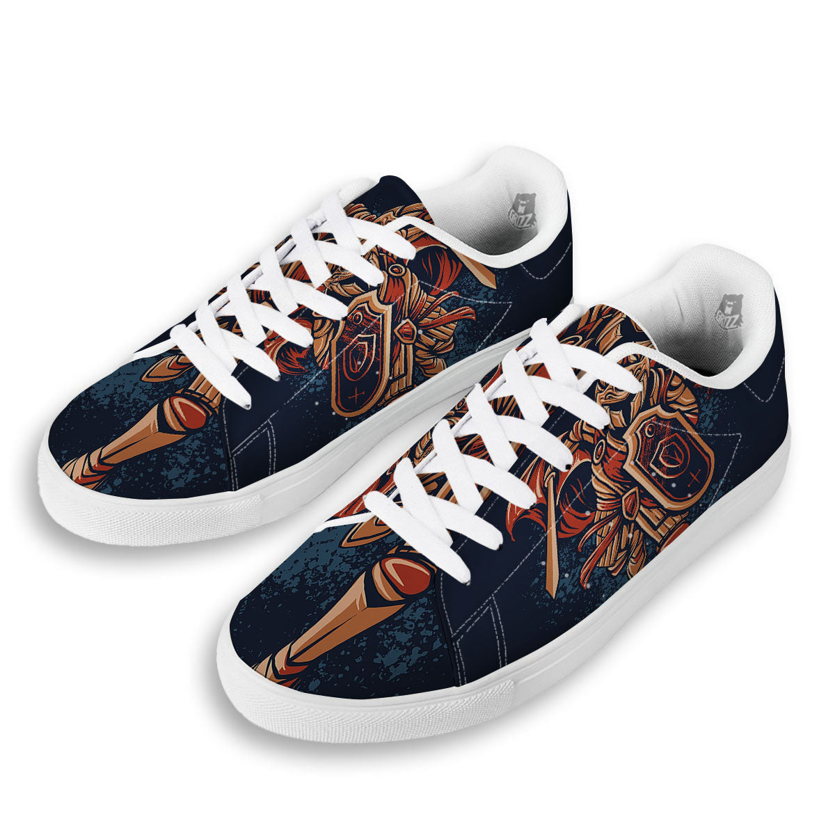 Warrior Spartan Print White Low Top Sneakers-grizzshop