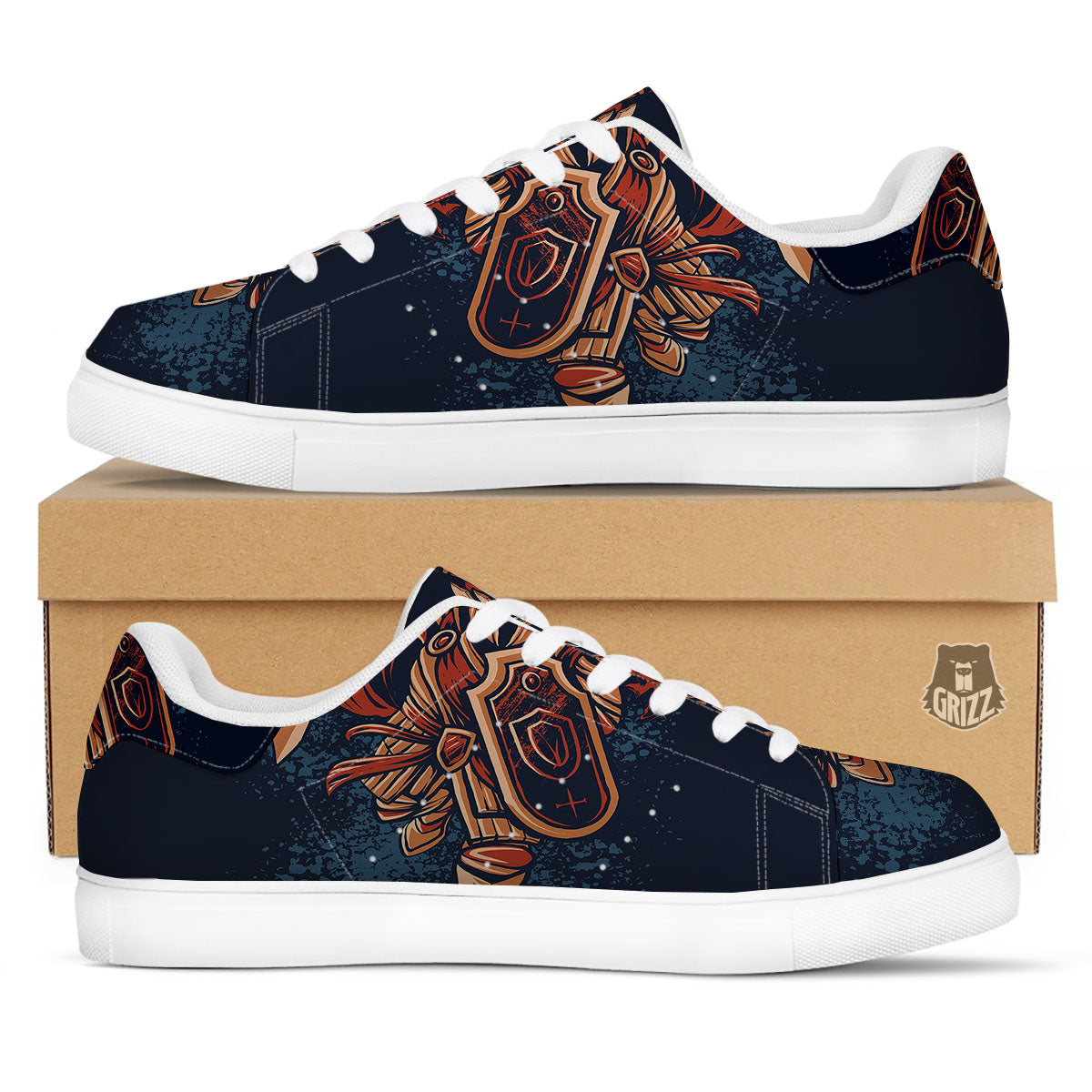 Warrior Spartan Print White Low Top Sneakers-grizzshop