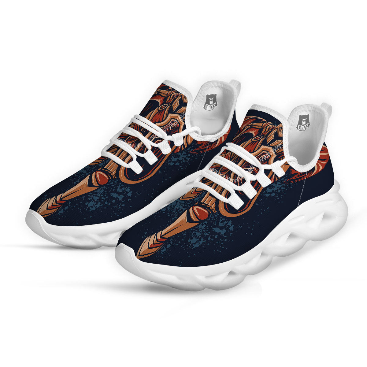 Warrior Spartan Print White Running Shoes-grizzshop