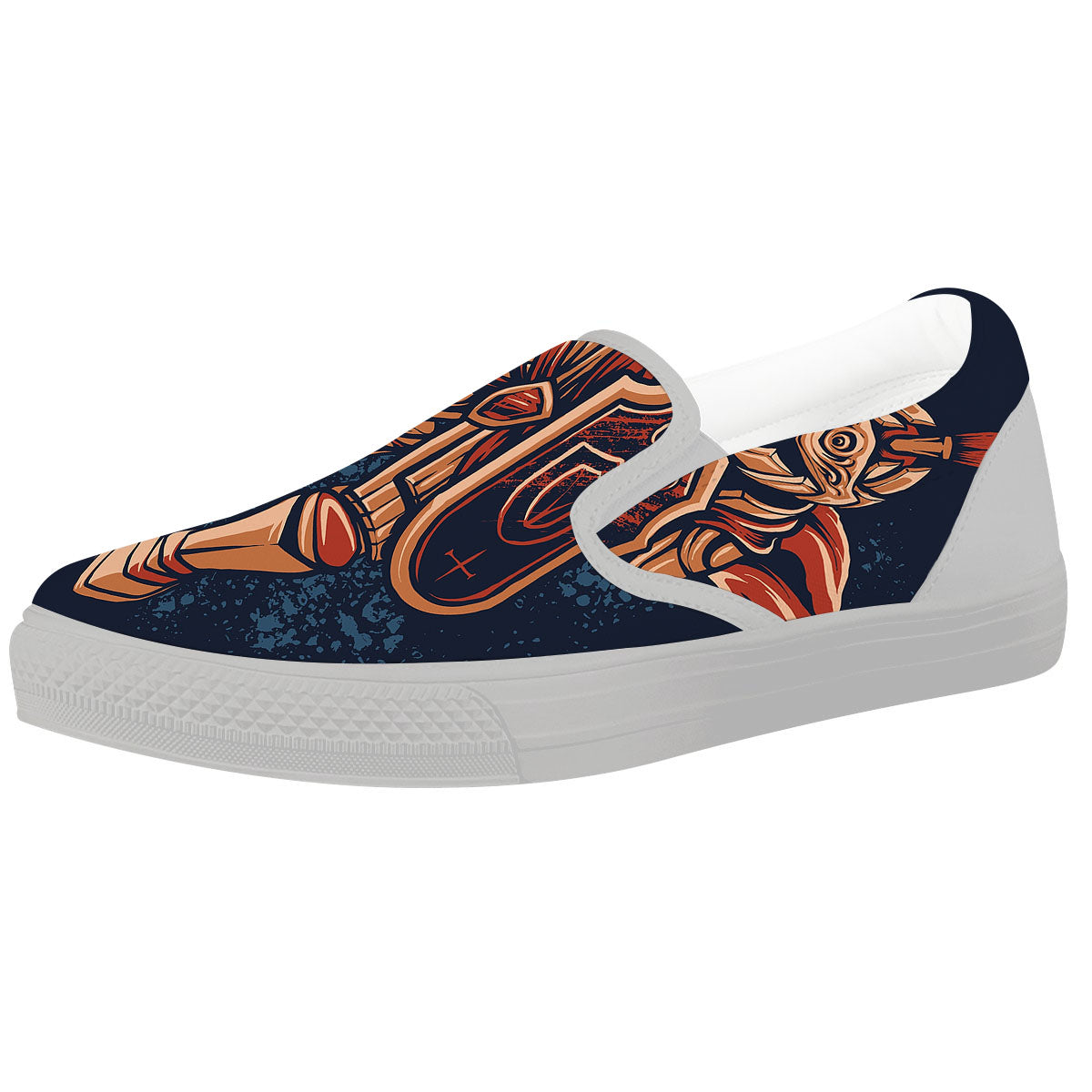 Warrior Spartan Print White Slip On Shoes-grizzshop