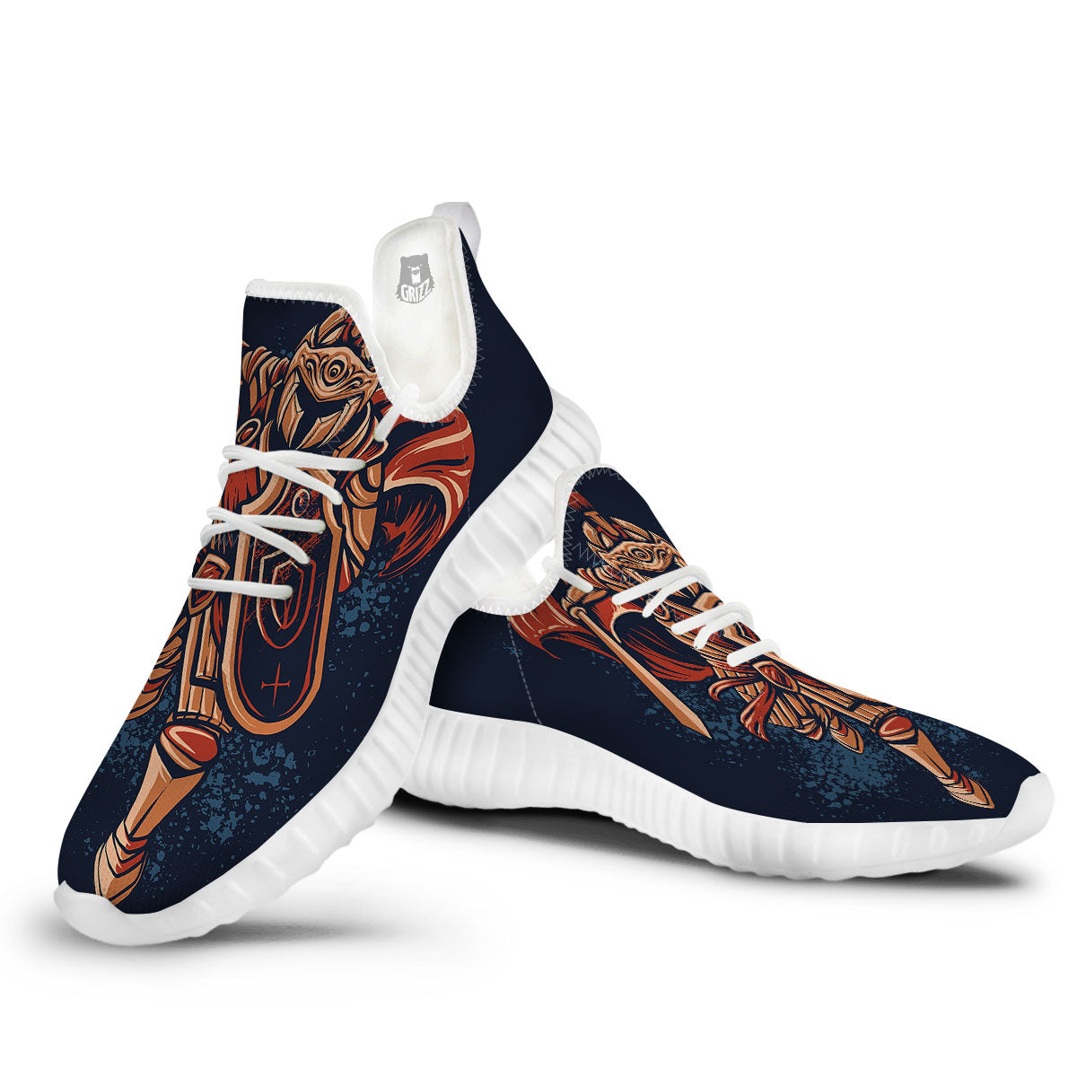 Warrior Spartan Print White Walking Shoes-grizzshop
