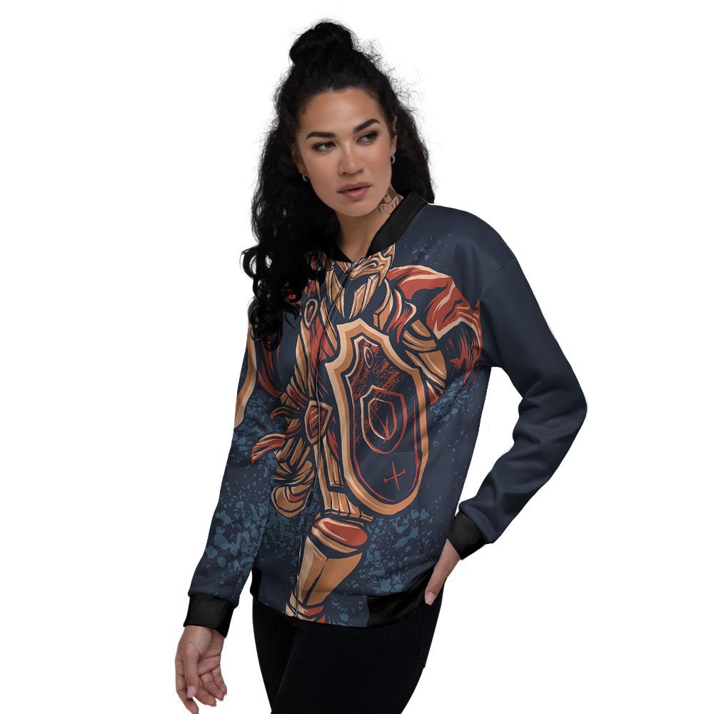 Warrior Spartan Print Women's Bomber Jacket-grizzshop