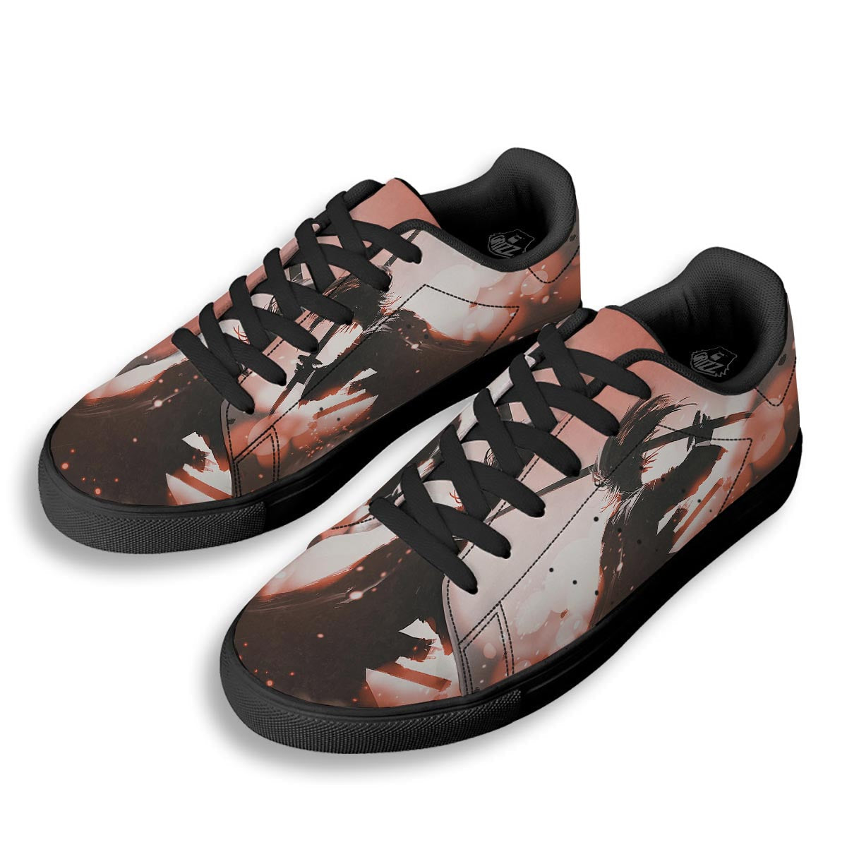 Warrior Sunset Samurai Print Black Low Top Sneakers-grizzshop