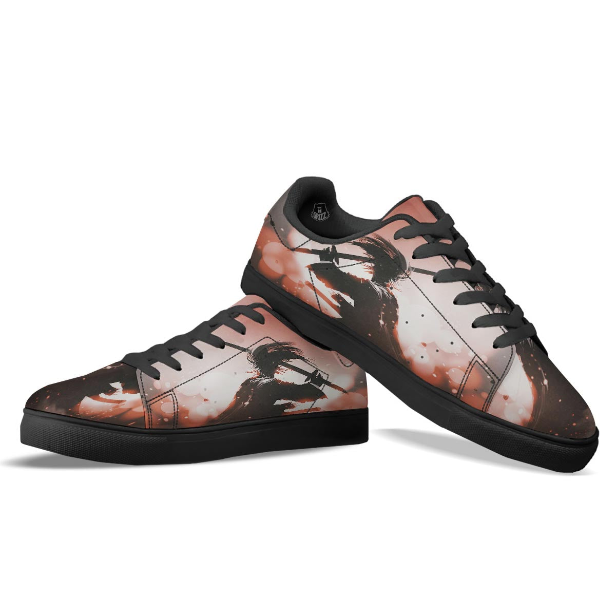 Warrior Sunset Samurai Print Black Low Top Sneakers-grizzshop