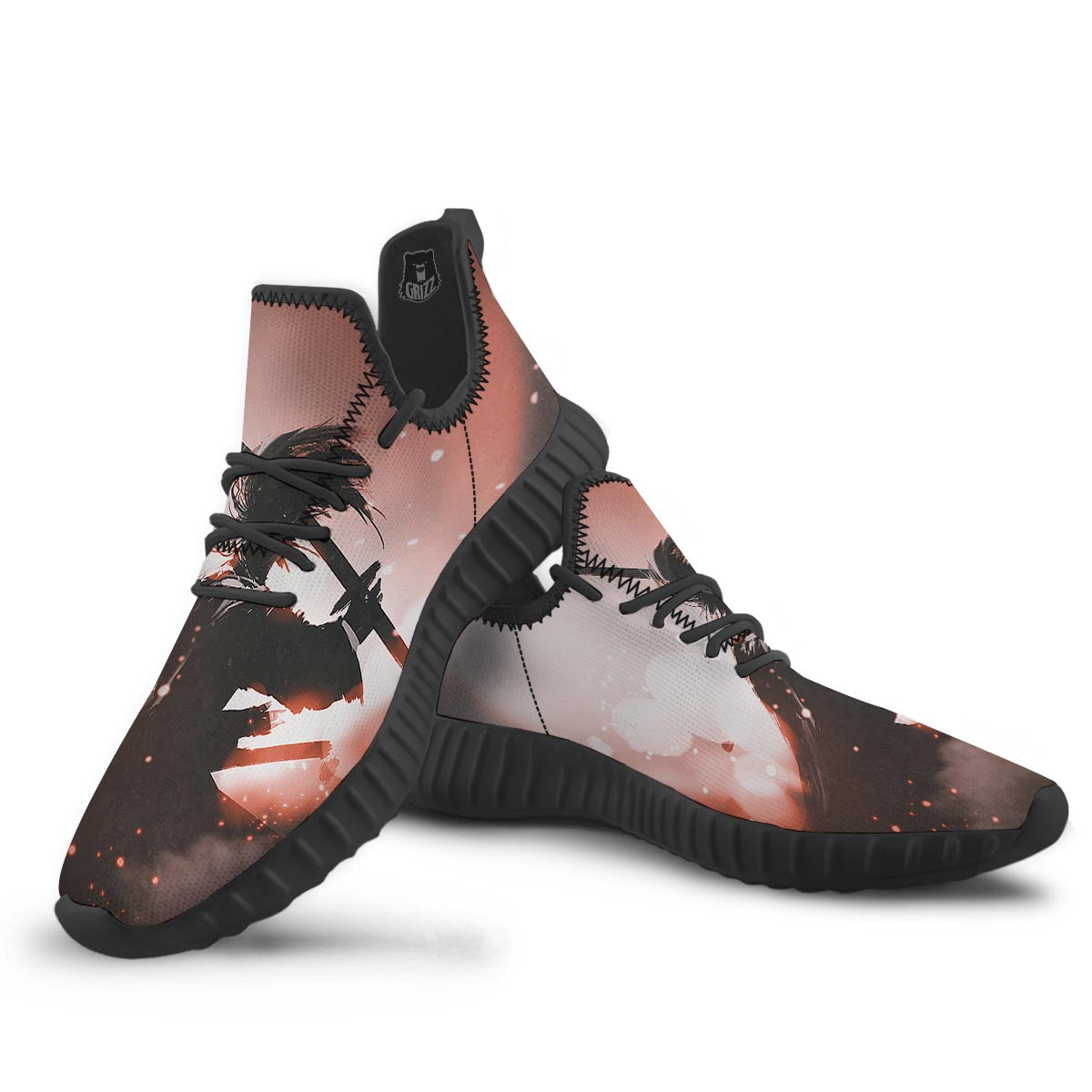 Warrior Sunset Samurai Print Black Walking Shoes-grizzshop