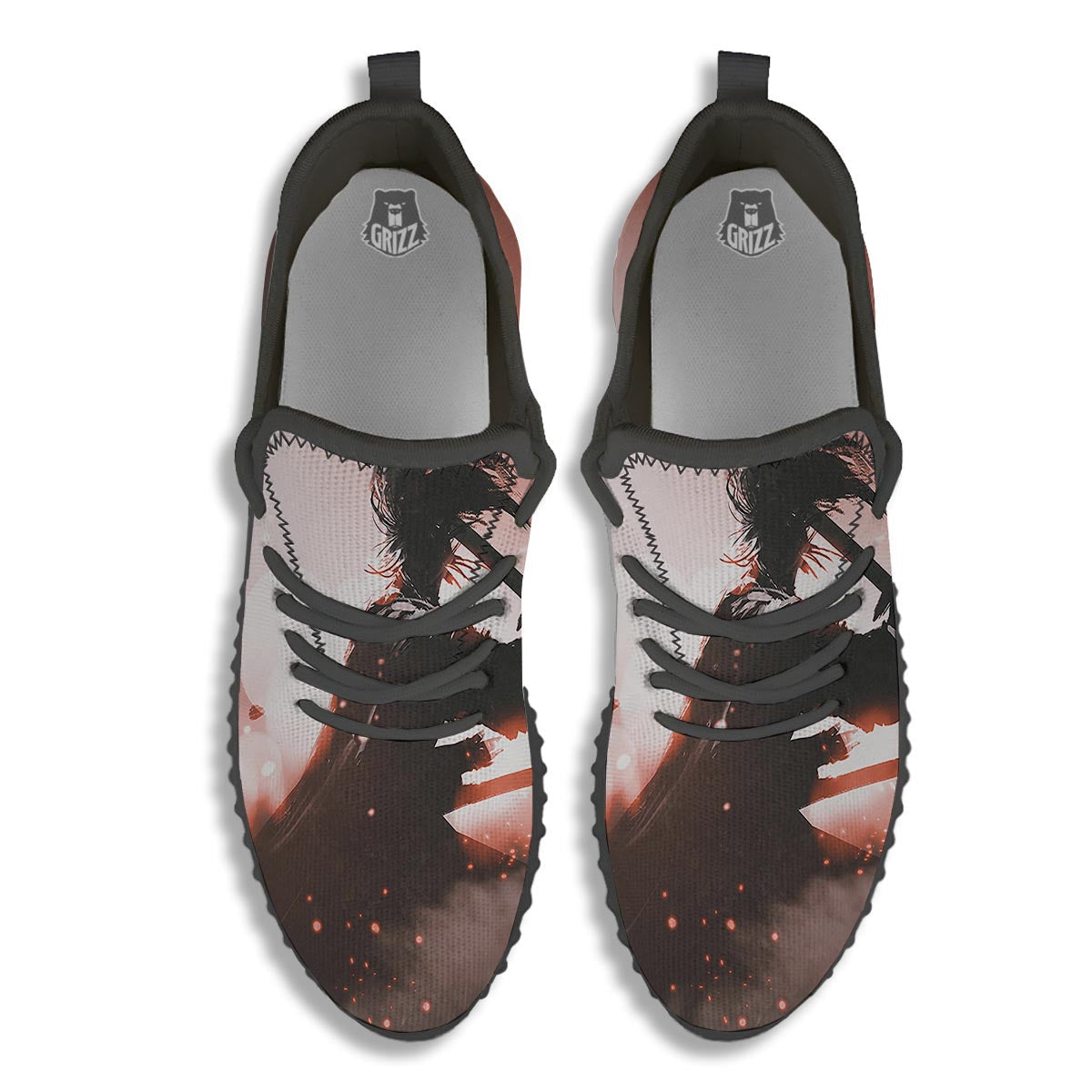 Warrior Sunset Samurai Print Black Walking Shoes-grizzshop