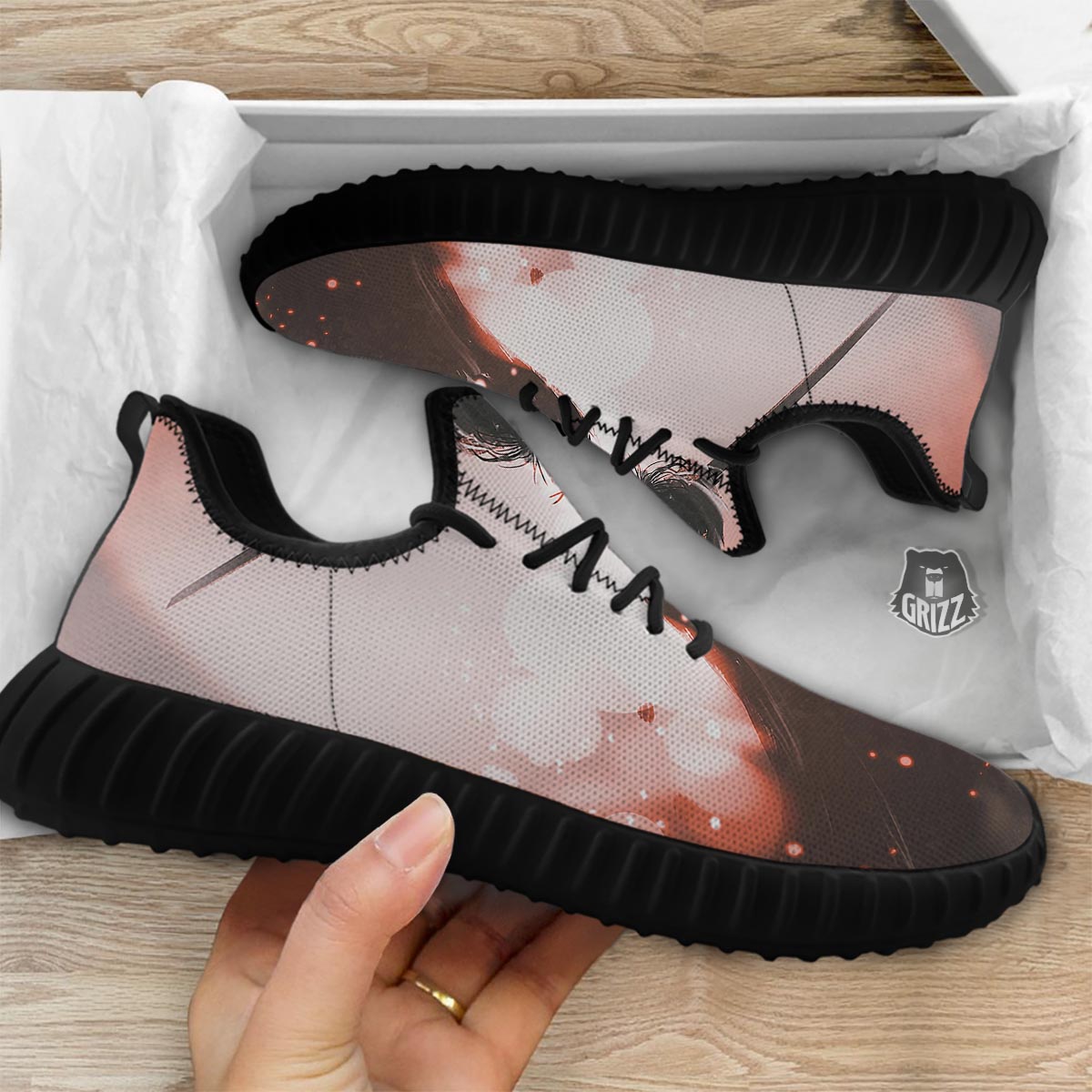 Warrior Sunset Samurai Print Black Walking Shoes-grizzshop