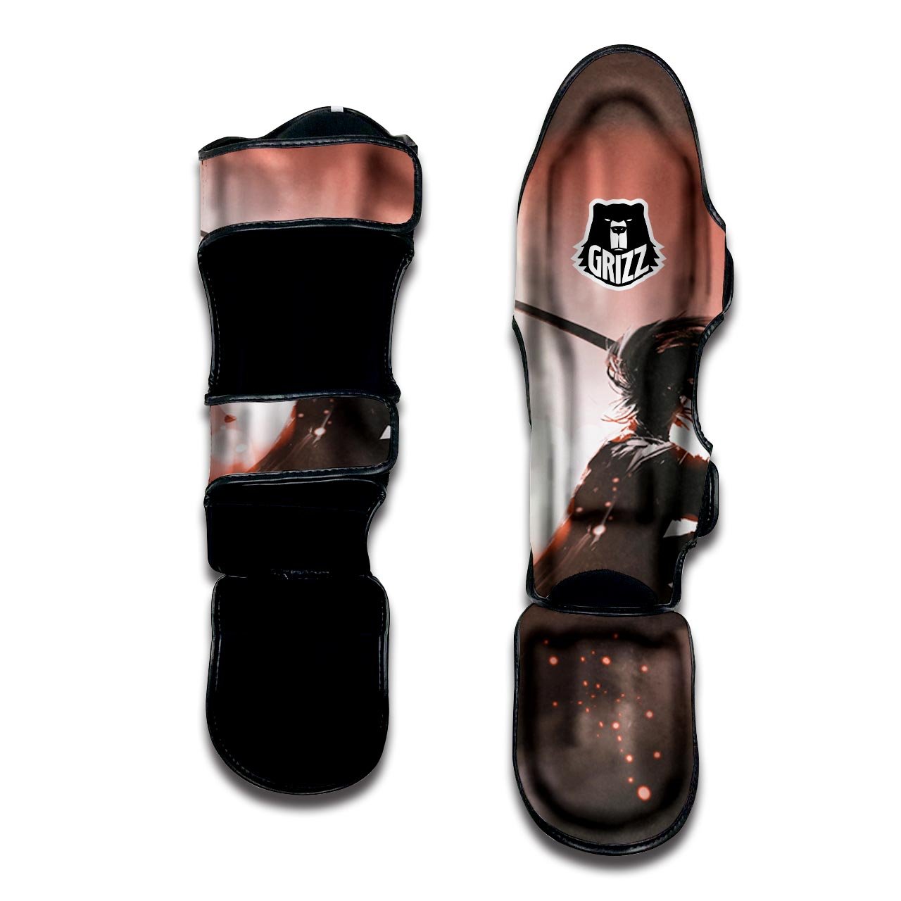 Warrior Sunset Samurai Print Muay Thai Shin Guards-grizzshop