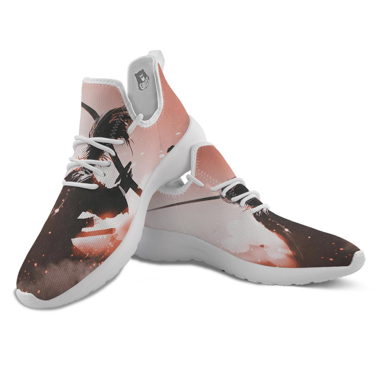 Warrior Sunset Samurai Print White Athletic Shoes-grizzshop