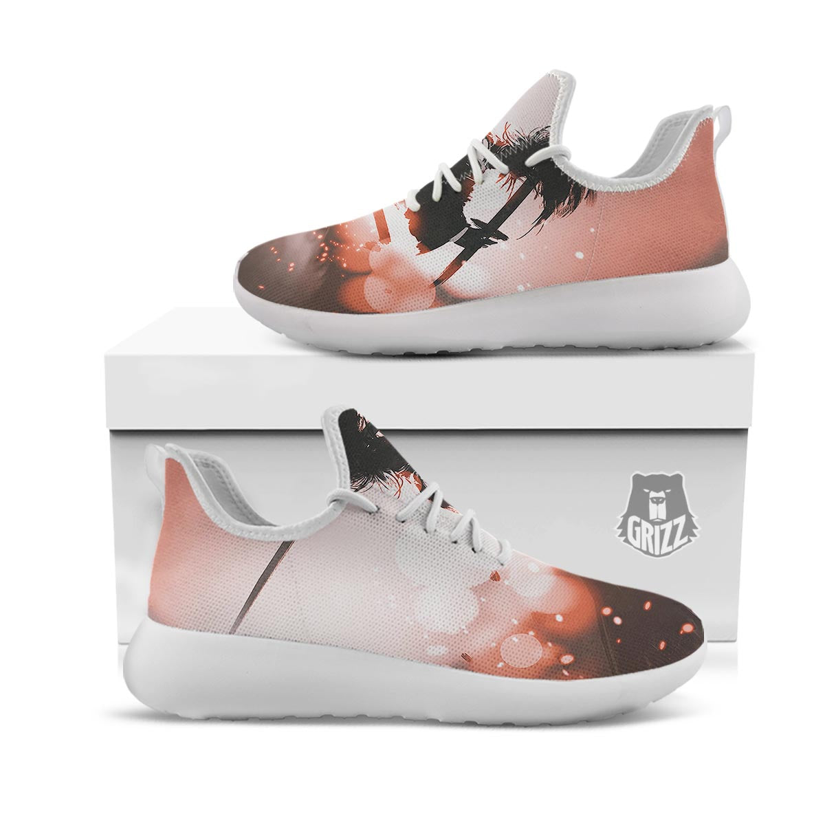 Warrior Sunset Samurai Print White Athletic Shoes-grizzshop