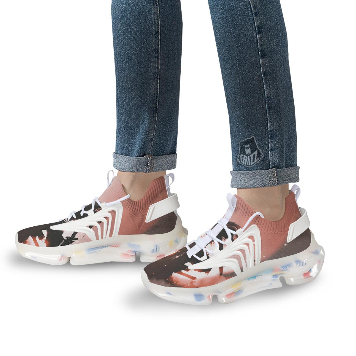 Warrior Sunset Samurai Print White Gym Shoes-grizzshop