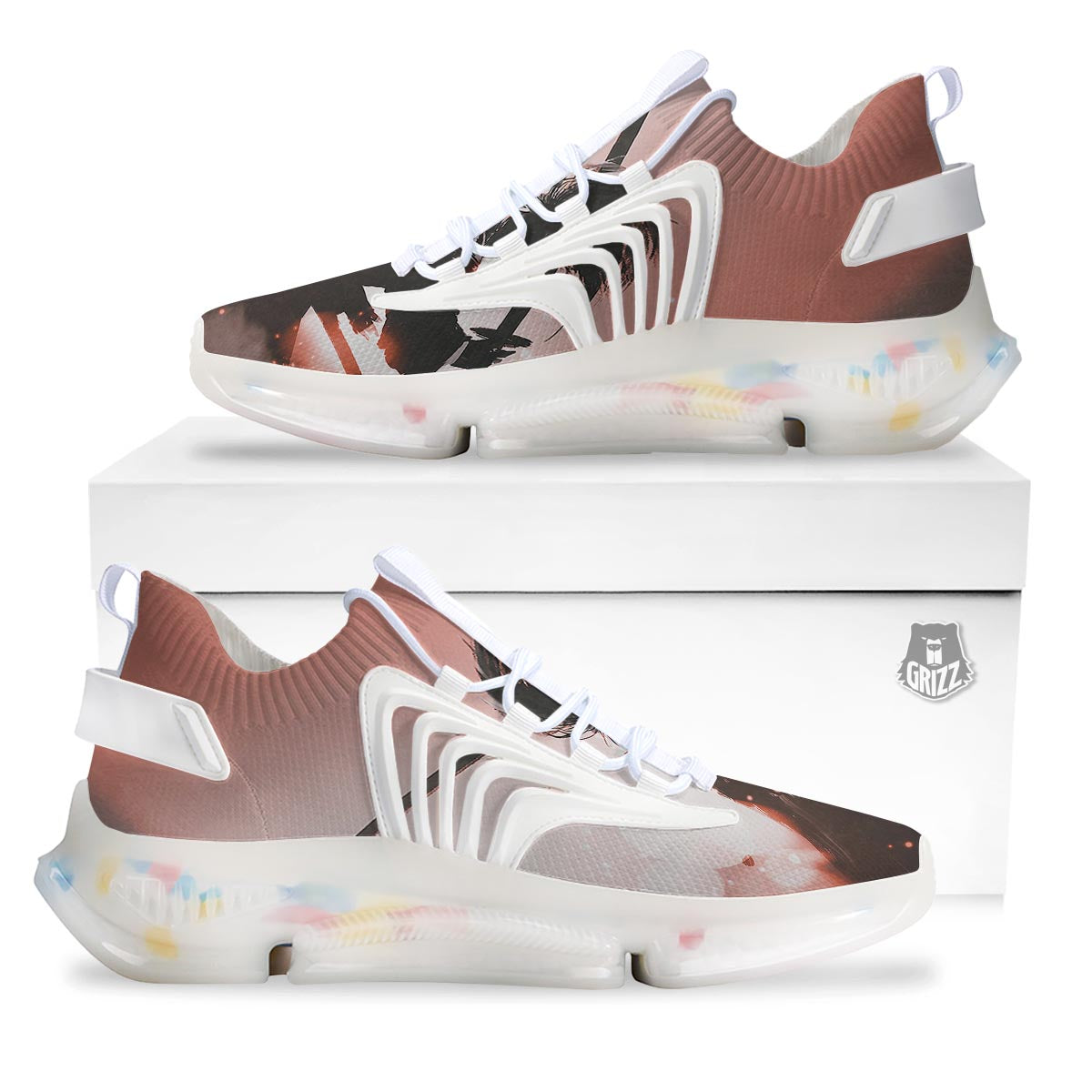 Warrior Sunset Samurai Print White Gym Shoes-grizzshop