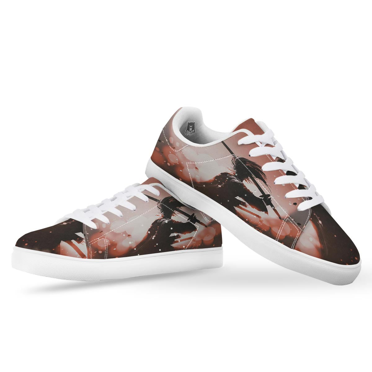 Warrior Sunset Samurai Print White Low Top Sneakers-grizzshop