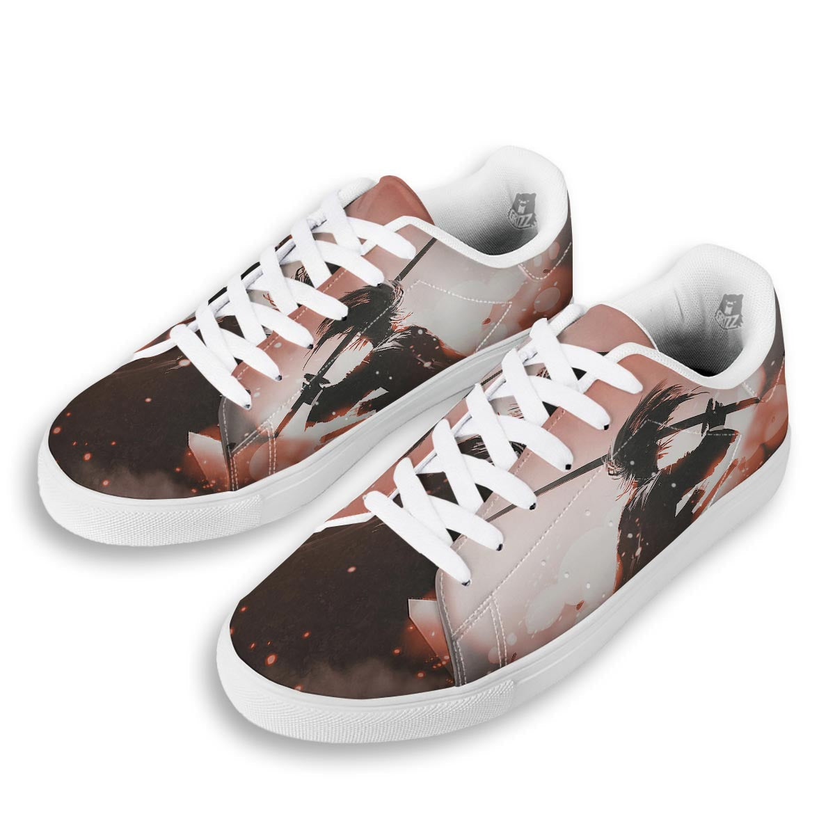 Warrior Sunset Samurai Print White Low Top Sneakers-grizzshop