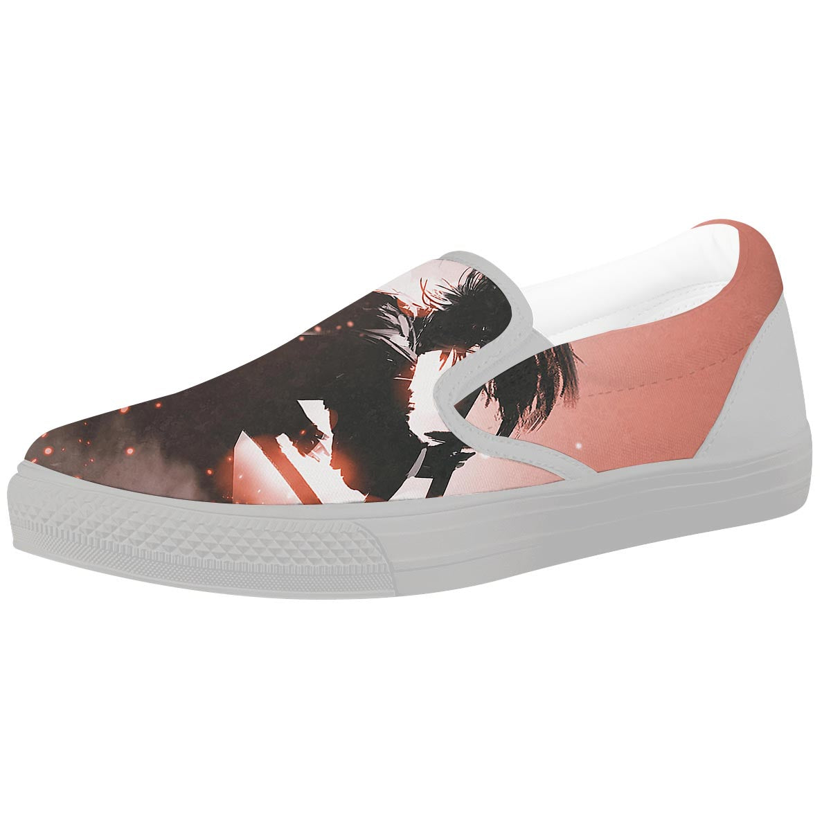 Warrior Sunset Samurai Print White Slip On Shoes-grizzshop