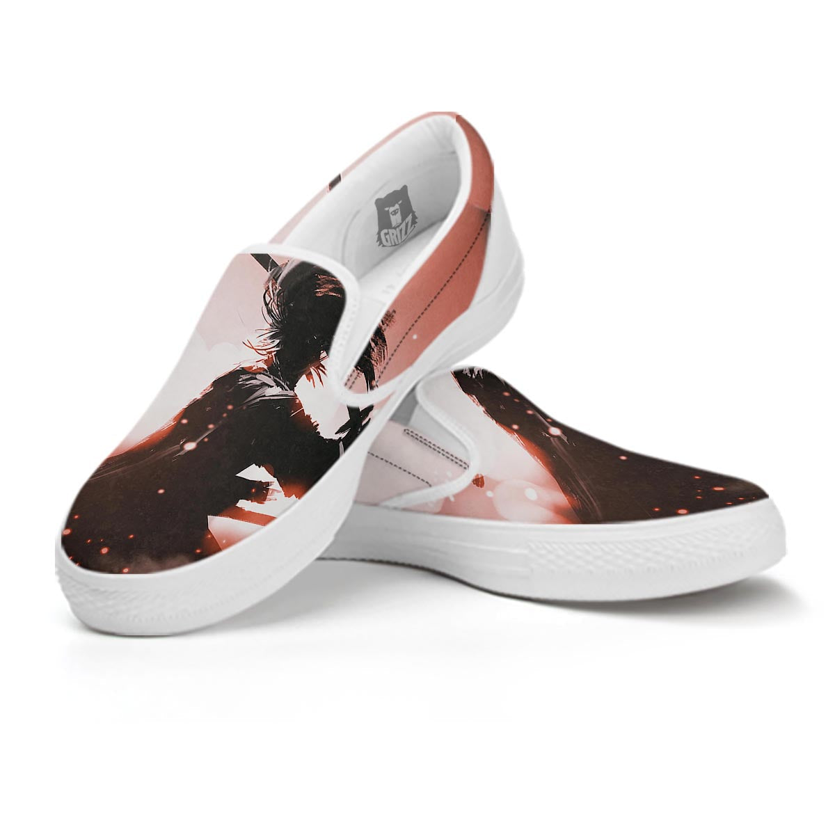 Warrior Sunset Samurai Print White Slip On Shoes-grizzshop