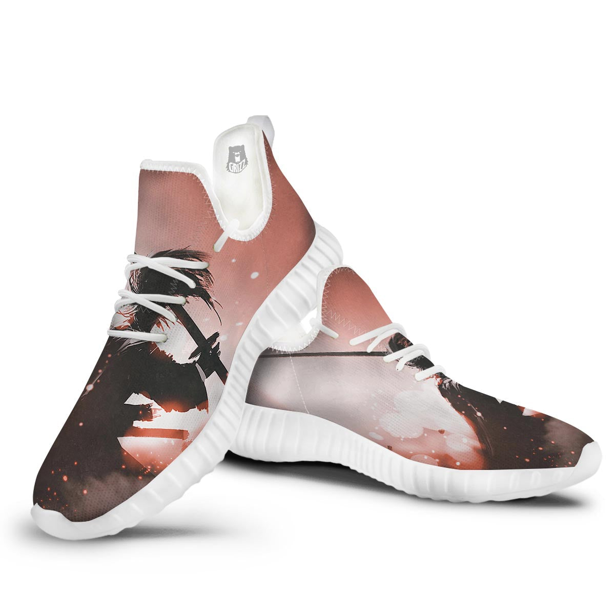 Warrior Sunset Samurai Print White Walking Shoes-grizzshop