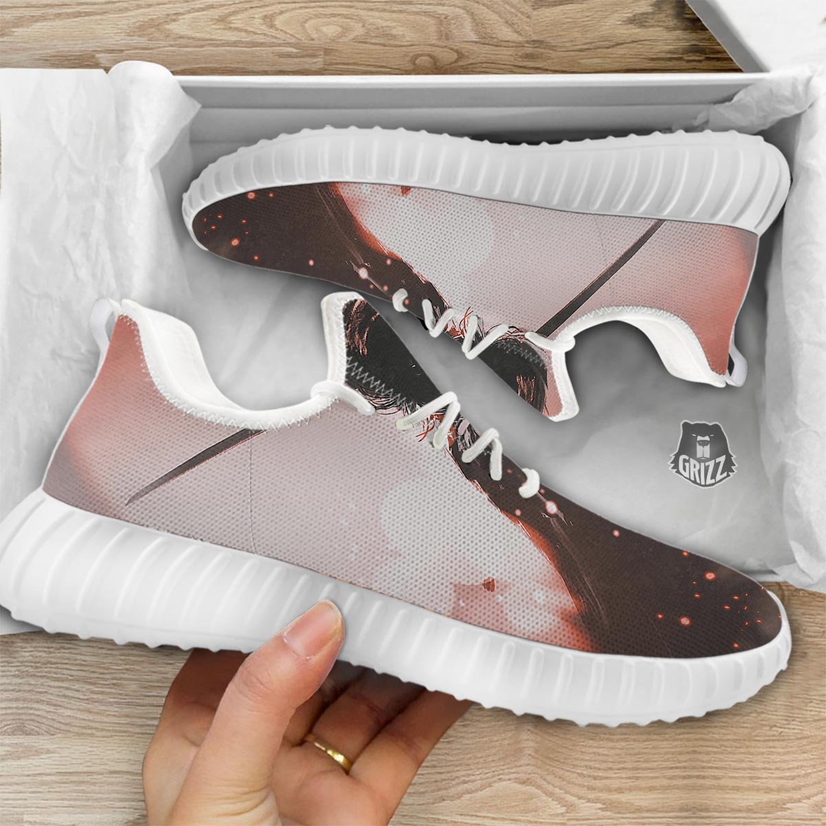 Warrior Sunset Samurai Print White Walking Shoes-grizzshop