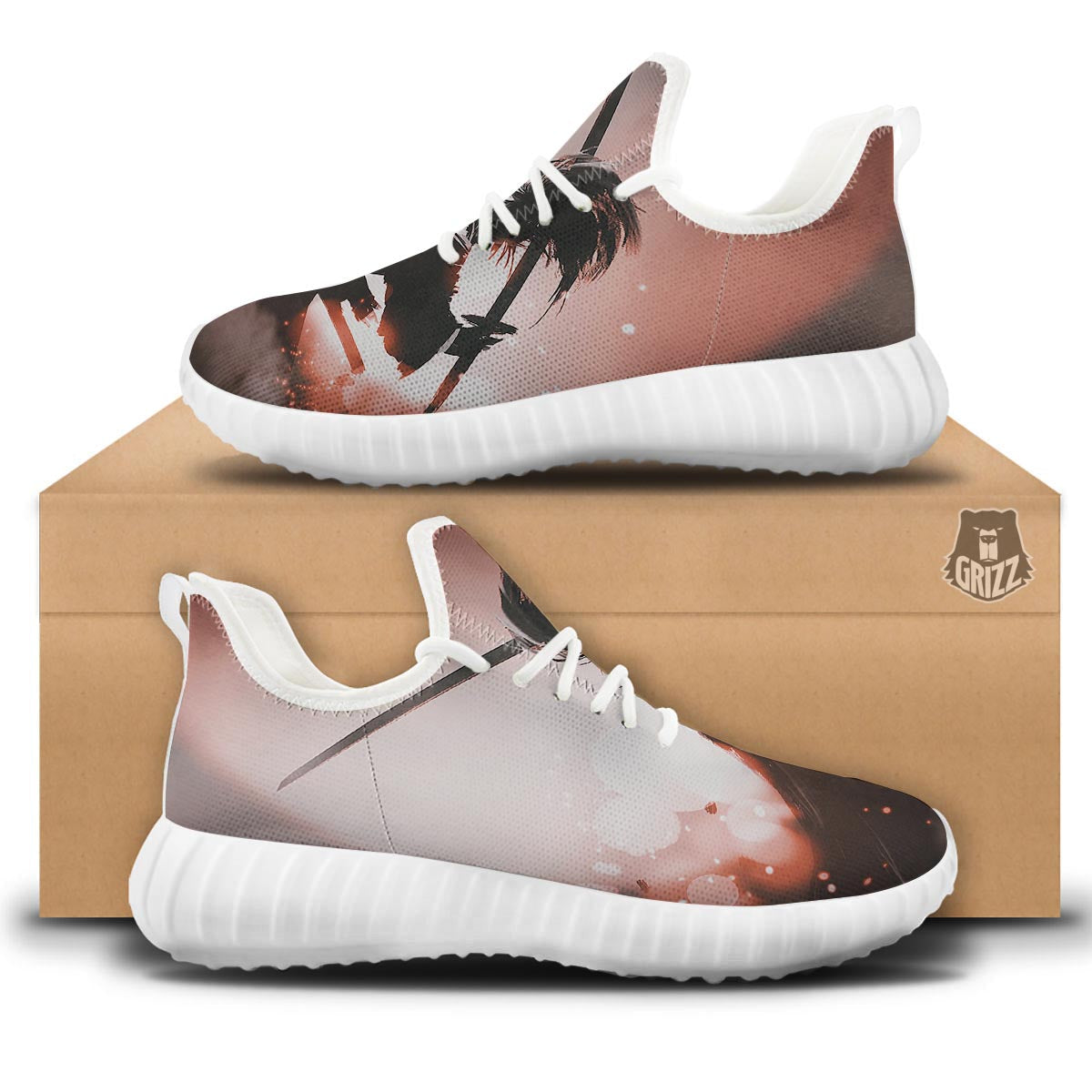 Warrior Sunset Samurai Print White Walking Shoes-grizzshop