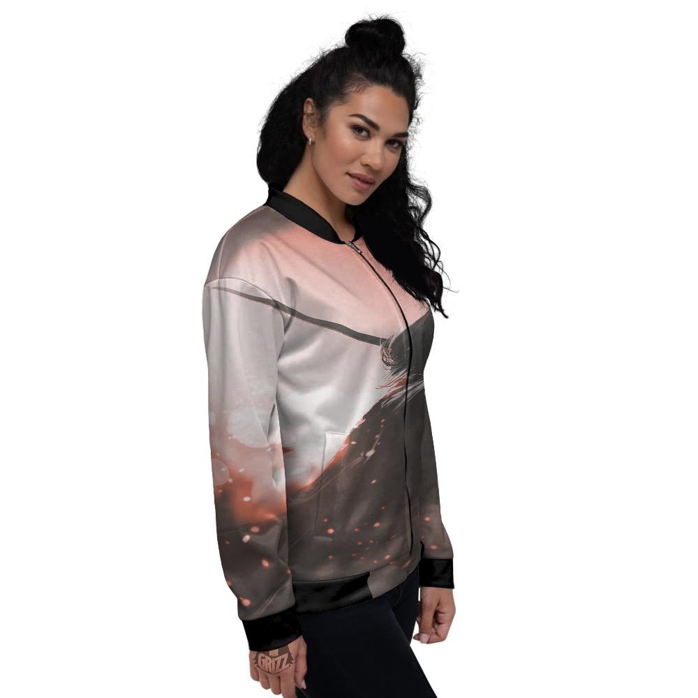 Warrior Sunset Samurai Print Women's Bomber Jacket-grizzshop