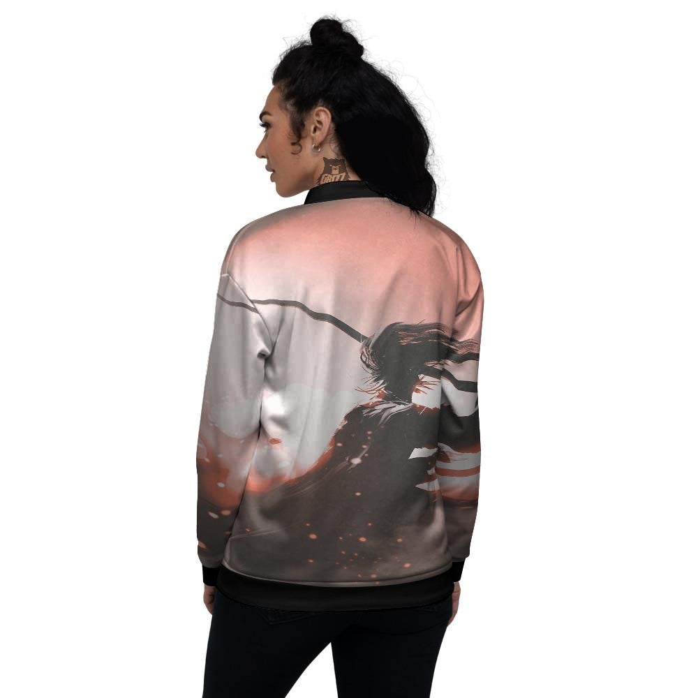 Warrior Sunset Samurai Print Women's Bomber Jacket-grizzshop