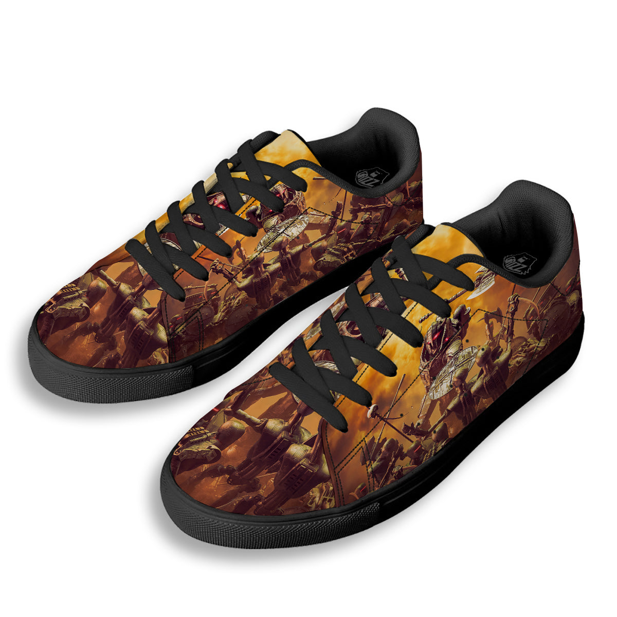 Warrior Viking Machine Print Black Low Top Sneakers-grizzshop