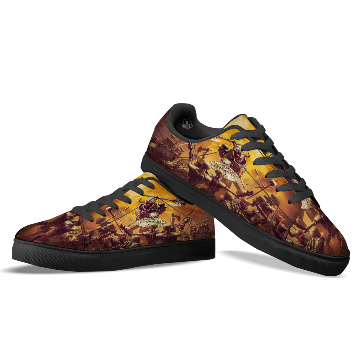 Warrior Viking Machine Print Black Low Top Sneakers-grizzshop