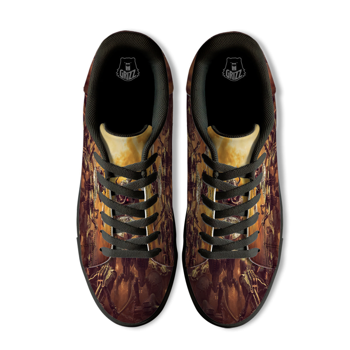 Warrior Viking Machine Print Black Low Top Sneakers-grizzshop