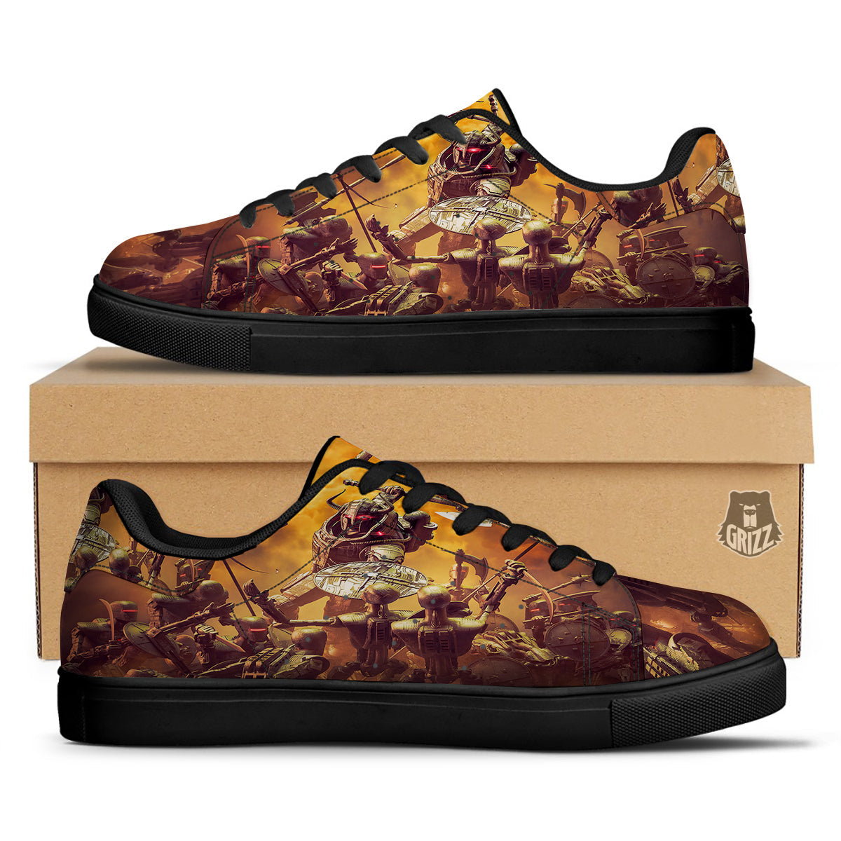 Warrior Viking Machine Print Black Low Top Sneakers-grizzshop