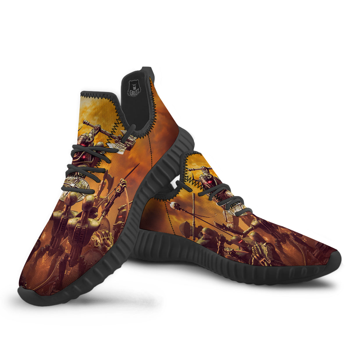 Warrior Viking Machine Print Black Walking Shoes-grizzshop