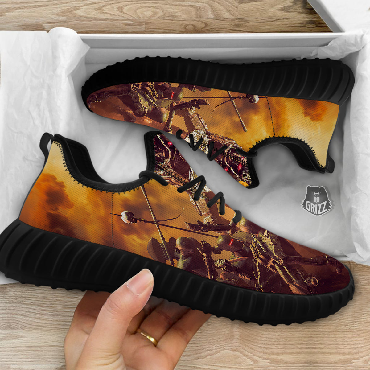 Warrior Viking Machine Print Black Walking Shoes-grizzshop