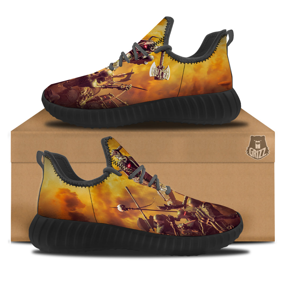 Warrior Viking Machine Print Black Walking Shoes-grizzshop