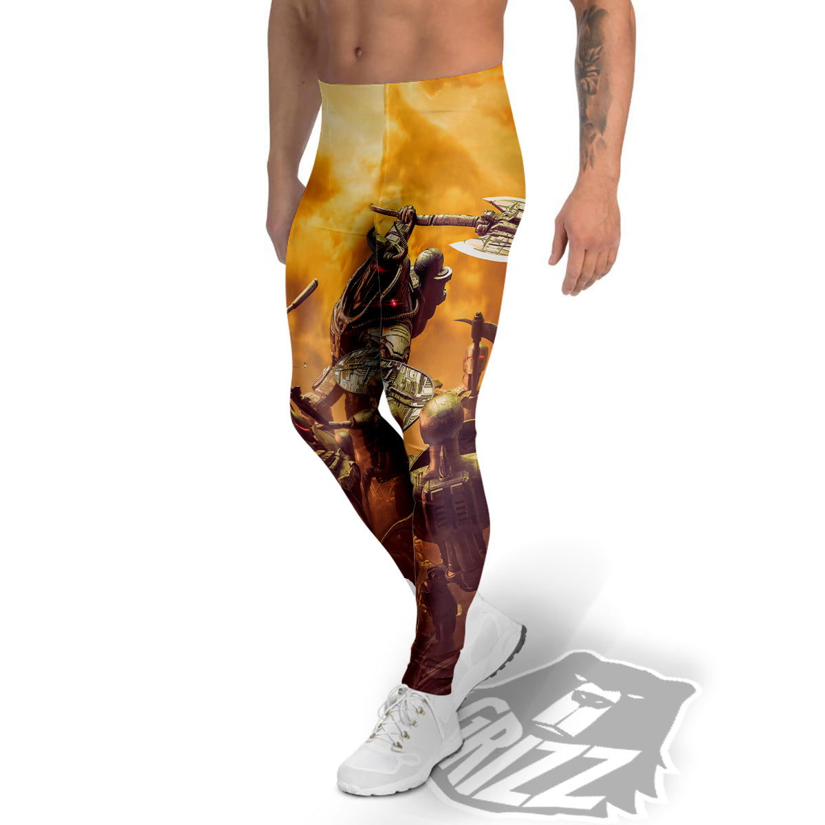 Warrior Viking Machine Print Men's Leggings-grizzshop