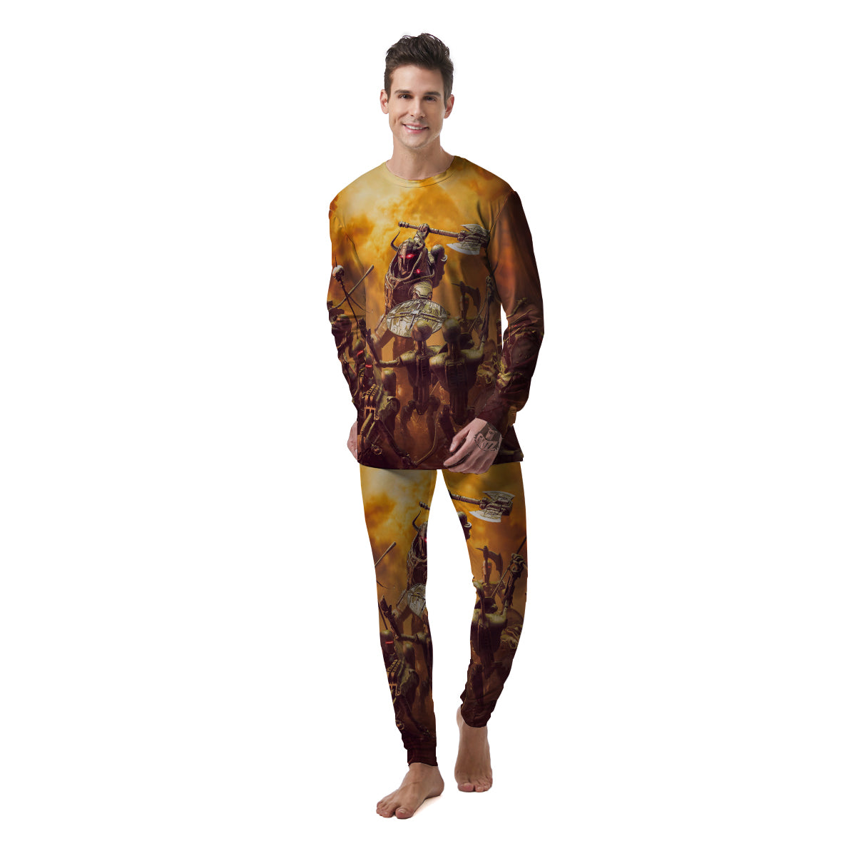 Warrior Viking Machine Print Men's Pajamas-grizzshop