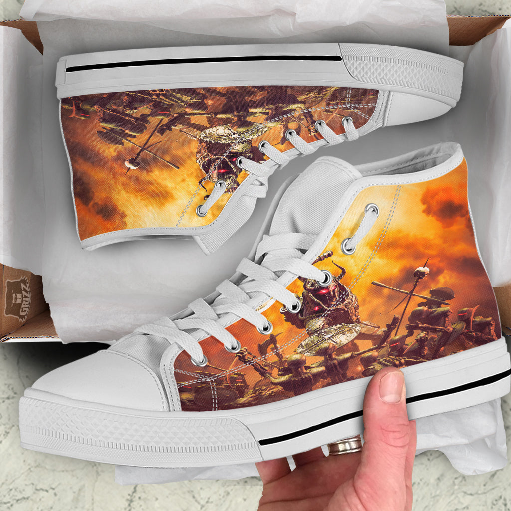 Warrior Viking Machine Print White High Top Shoes-grizzshop