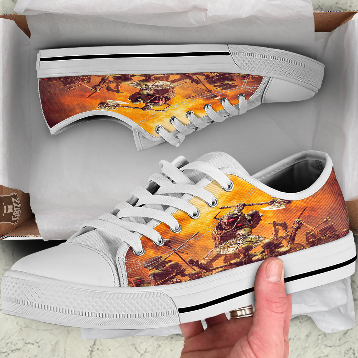 Warrior Viking Machine Print White Low Top Shoes-grizzshop
