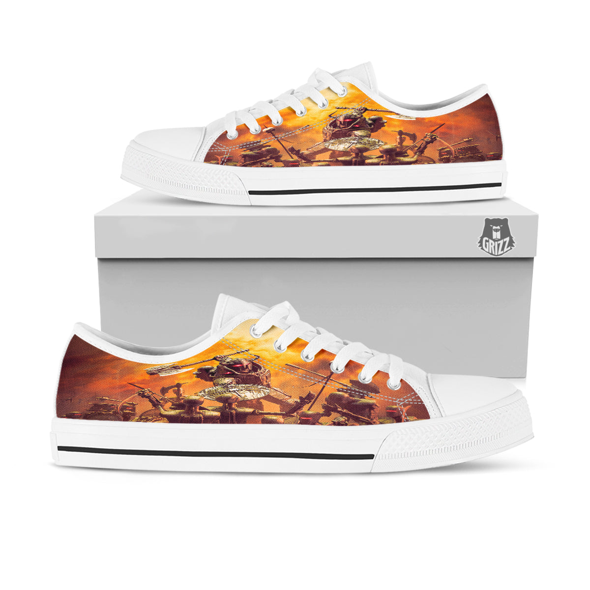 Warrior Viking Machine Print White Low Top Shoes-grizzshop