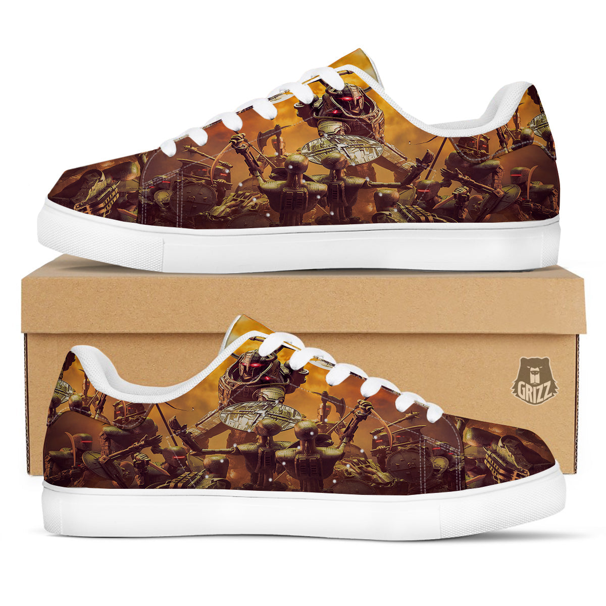 Warrior Viking Machine Print White Low Top Sneakers-grizzshop