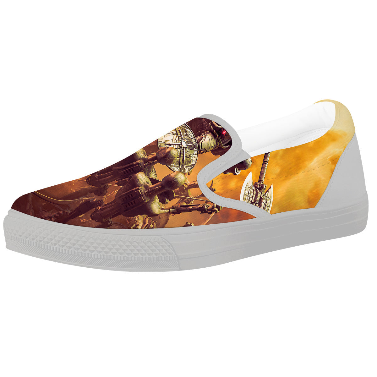 Warrior Viking Machine Print White Slip On Shoes-grizzshop