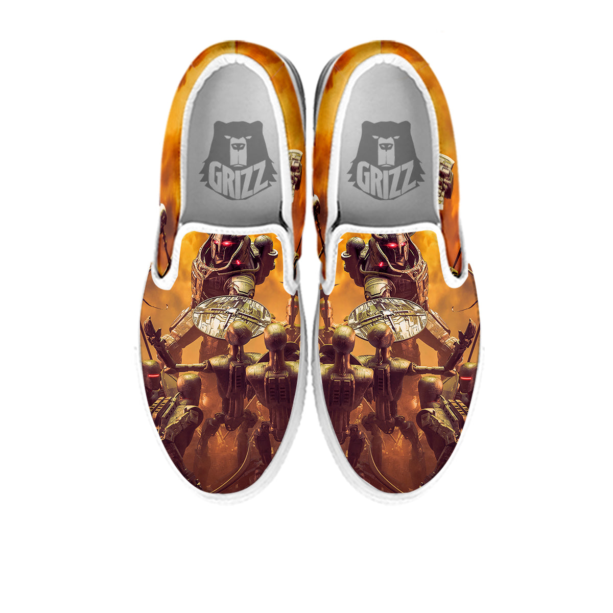 Warrior Viking Machine Print White Slip On Shoes-grizzshop