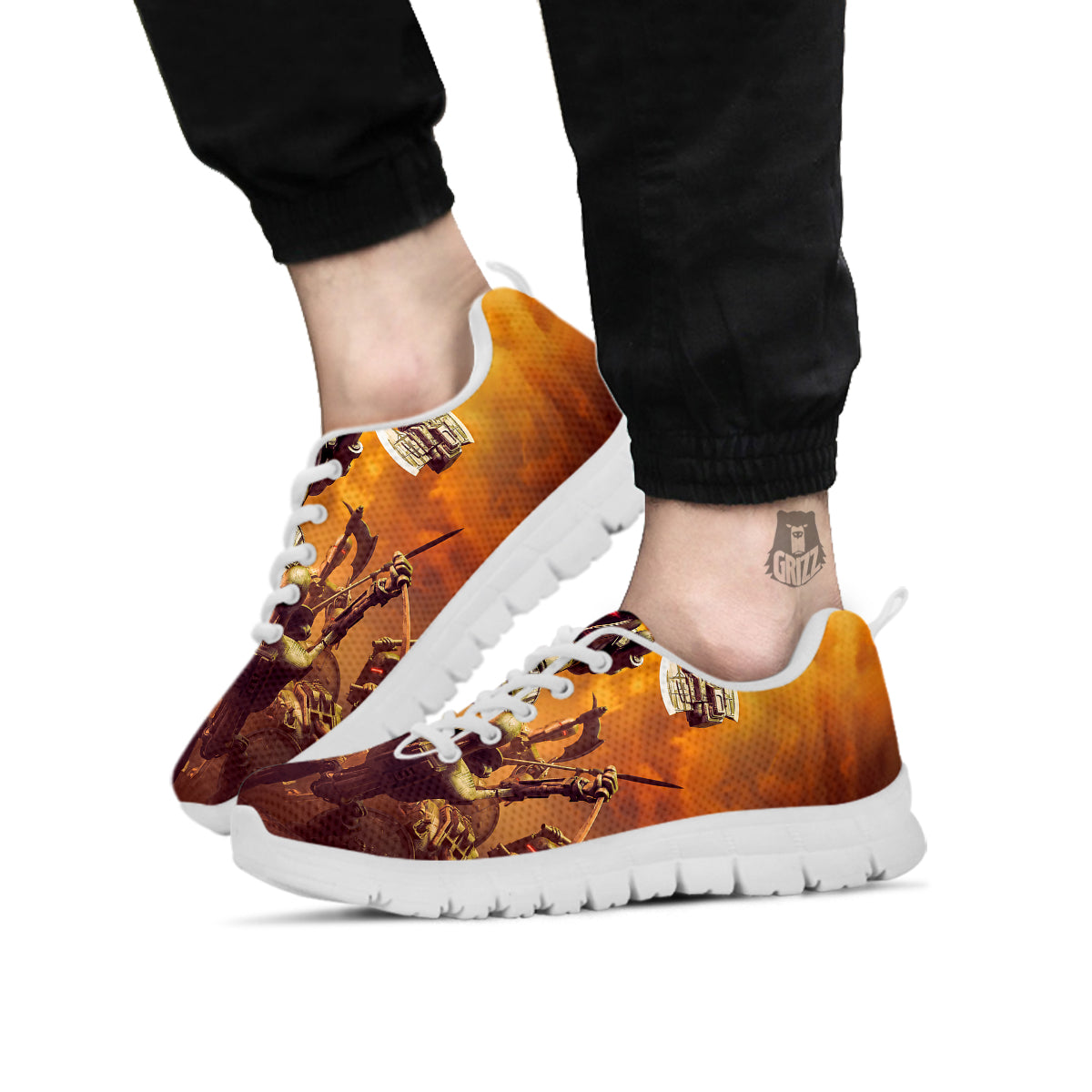 Warrior Viking Machine Print White Sneaker-grizzshop