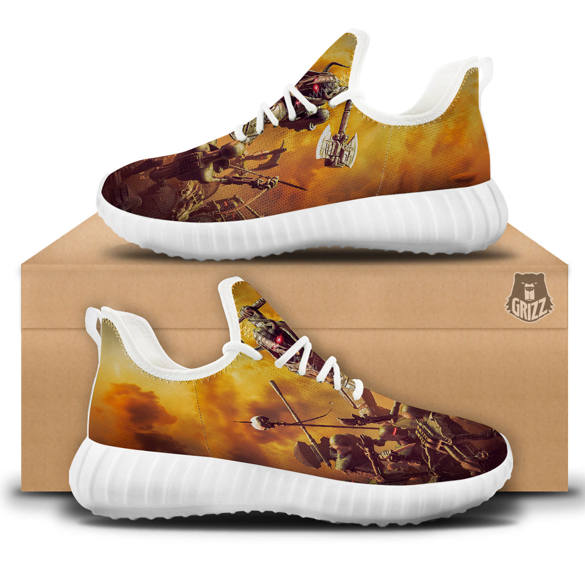 Warrior Viking Machine Print White Walking Shoes-grizzshop