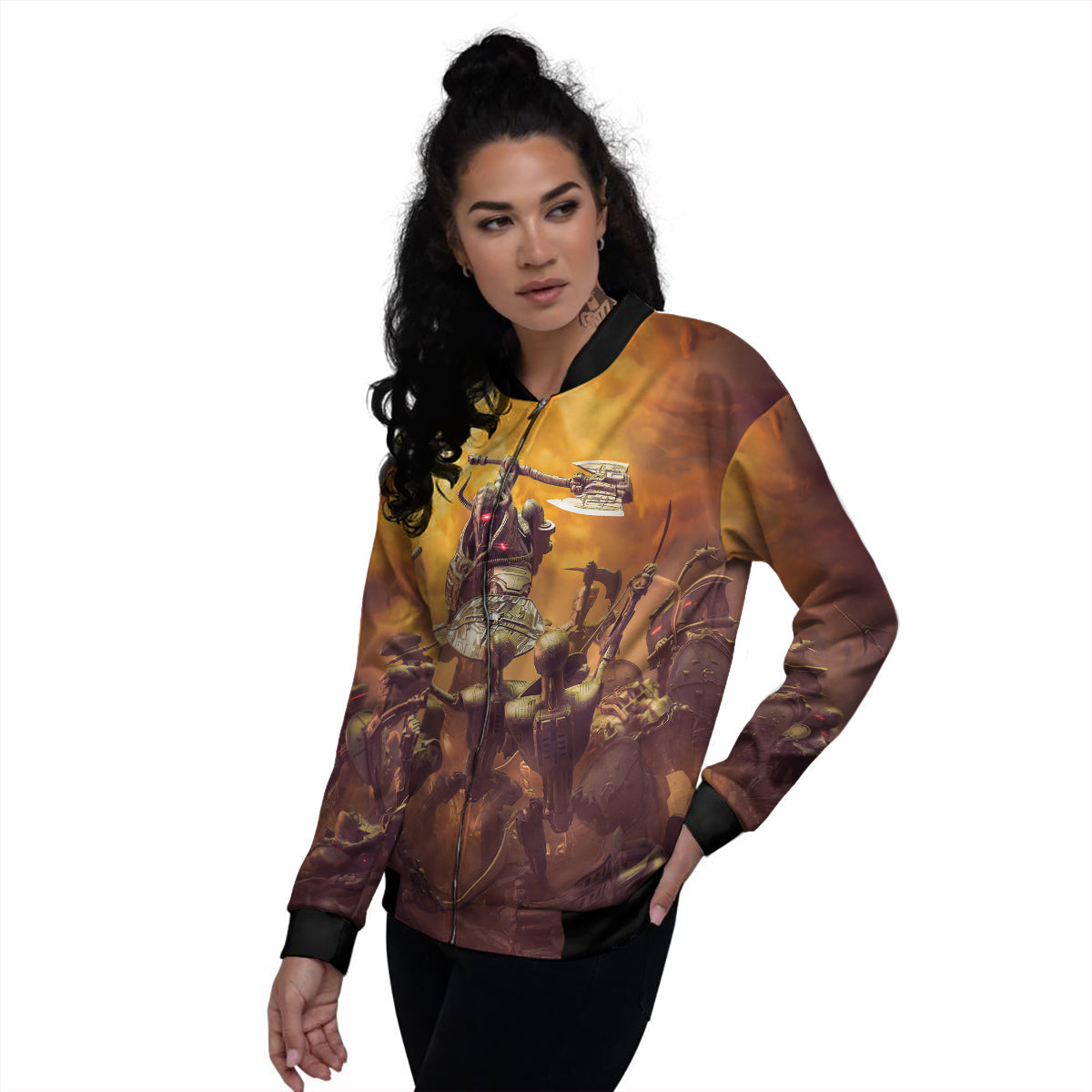 Warrior Viking Machine Print Women's Bomber Jacket-grizzshop