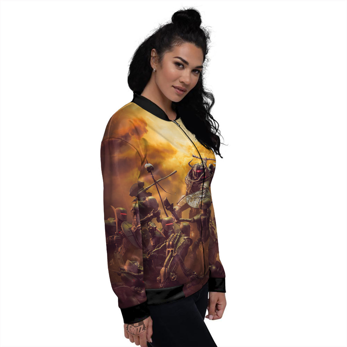 Warrior Viking Machine Print Women's Bomber Jacket-grizzshop